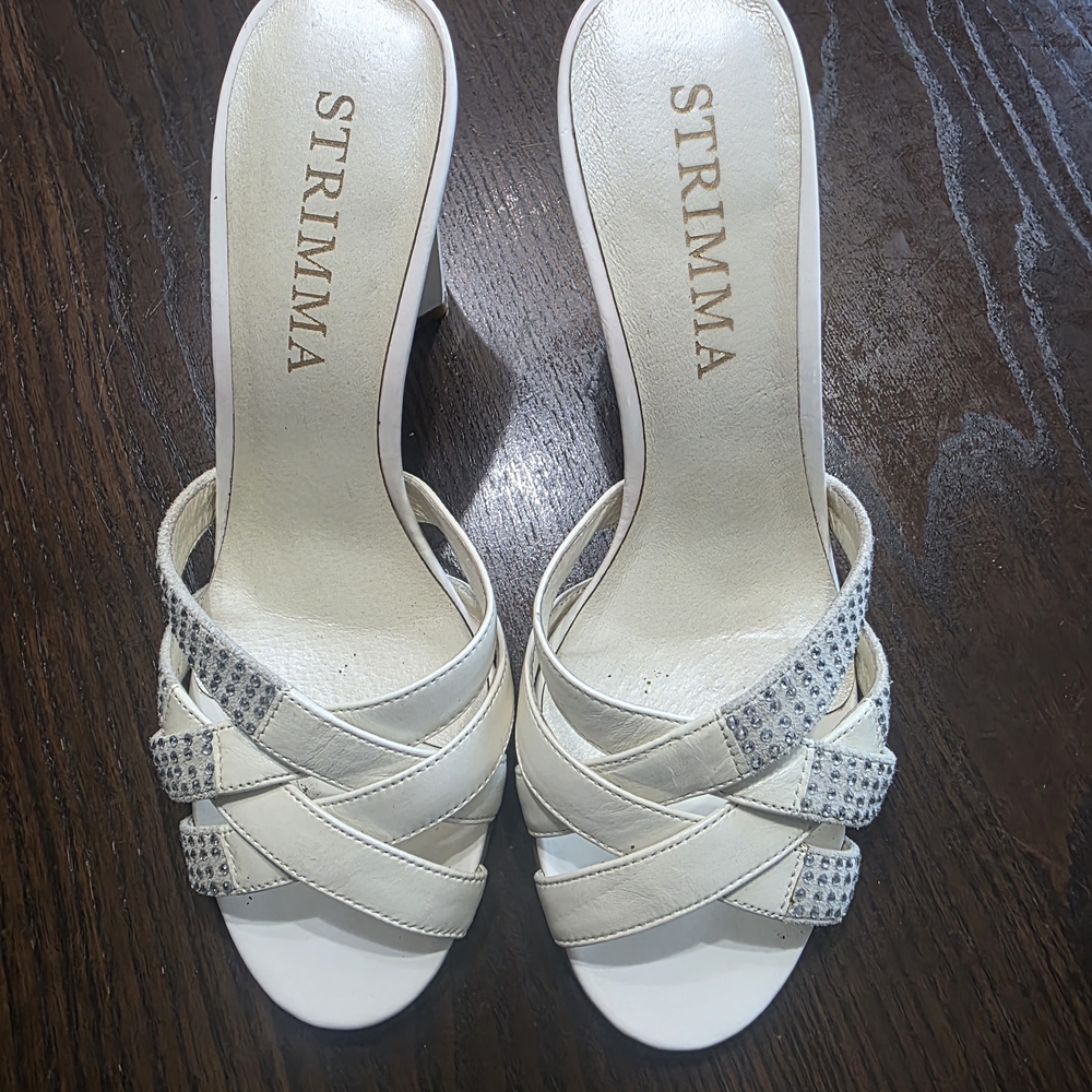 White Heeled Sandals with Rhinestone Detail
